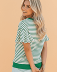 Stripe Contrast Detail Ruffle Short Sleeve Top