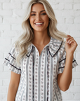 Floral Ruffle Collar Short Puff Sleeve Blouse