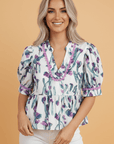 Floral Ricrac Trim Short Sleeve Peplum Top