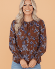 Floral Smocked Cuff Long Sleeve Blouse