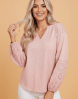 Embroidered Eyelet Patchwork Batwing Sleeve Blouse