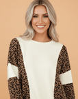 Leopard Patchwork Raw Seam Colorblock Top