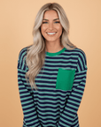 Stripe Colorblock Chest Pocket Long Sleeve Top