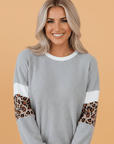 Colorblock Leopard Patchwork Ribbed Knit Top