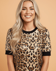 Leopard Sequin Short Sleeve Top