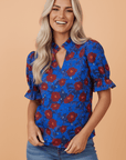 Floral Ruffle Frilled V-Neck Balloon Sleeve Blouse