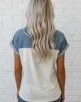 Colorblock Denim Patchwork Button Polo Top