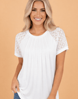 Seamed Detail Contrast Lace Raglan Sleeve Tee