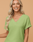 Textured Wide Sleeve V-Neck Casual T-Shirt