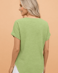 Textured Wide Sleeve V-Neck Casual T-Shirt