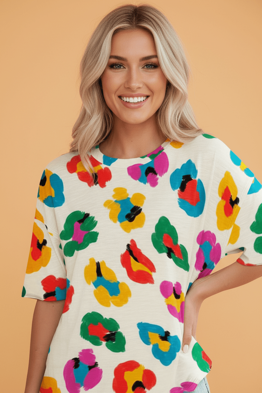 Leopard Drop Shoulder Short Sleeve Oversize Tee