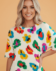 Leopard Drop Shoulder Short Sleeve Oversize Tee