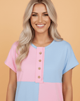 Colorblock Checker Half Button Henley T-Shirt