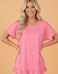 Solid Frilled Hem Short Sleeve T-Shirt