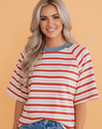 Stripe Contrast Collar Raglan Sleeve T-Shirt
