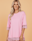 Floral Eyelash Lace Patchwork 3/4 Sleeve Tee