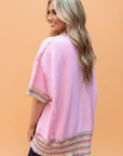 Rainbow Stripe Ribbed Patchwork Oversize Polo Tee