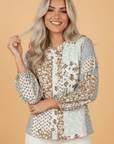 Floral Patchwork Long Puff Sleeve Shirt