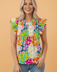 Abstract Leopard Pleated Flutter Sleeve Blouse