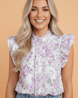 Floral Ruffle Sleeve Frilled Button-Up Shirt
