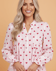 Stripe Textured Heart Flounce Sleeve Shirt