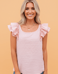Textured Bow Back Frilled Butterfly Sleeve Blouse