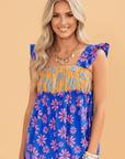Floral Colorblock Ruffle Strap Flowy Tank Top