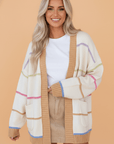 Stripe Colorblock Open Front Pocket Cardigan