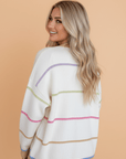 Stripe Colorblock Open Front Pocket Cardigan