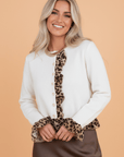 Leopard Ruffle Patchwork Button Up Cropped Cardigan