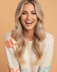 Colorblock Flower Cuffed Long Sleeve Sweater