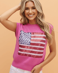 USA Flag Sequin Sleeveless Knitted Top
