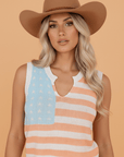 USA Flag Notch Neck Sleeveless Sweater Top