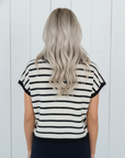 Stripe Bow Applique Short Sleeve Sweater