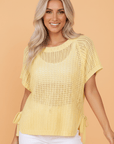 Hollow-out Crochet Tie Side Short Sleeve Sweater