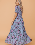 Floral Frilled V-Neck Short Sleeve Maxi Dress