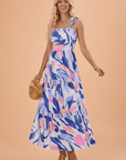 Abstract Stripe Patchwork Tie Strap Maxi Dress