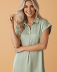Solid Buttoned Collar T-Shirt Mini Dress