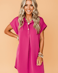 Solid Buttoned Collar T-Shirt Mini Dress