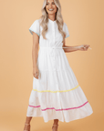 Colorblock Ricrac Trim Drawstring Waist Dress