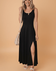 Solid Sleeveless Flared Side Slit Midi Dress