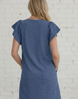 Stripe Textured Knit V-Neck Flutter Sleeve Mini Dress