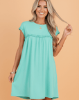 Solid Frilled Trim Short Sleeve Mini Dress