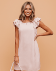 Textured Flutter Sleeve Square Neck Bow Back Dress
