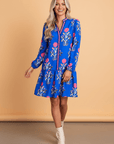 Floral Contrast Stripe Trim Notch Neck Dress