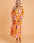 Floral Patchwork Cut-Out Tied Back Maxi Dress