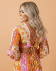 Floral Patchwork Cut-Out Tied Back Maxi Dress
