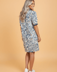 Floral Stripe Patchwork Collared Short Sleeve Mini Dress