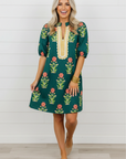 Floral Contrast Trim Stripe Patchwork Short Sleeve Dress