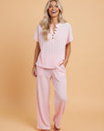 Textured Henley Top & Wide Leg Pants Set